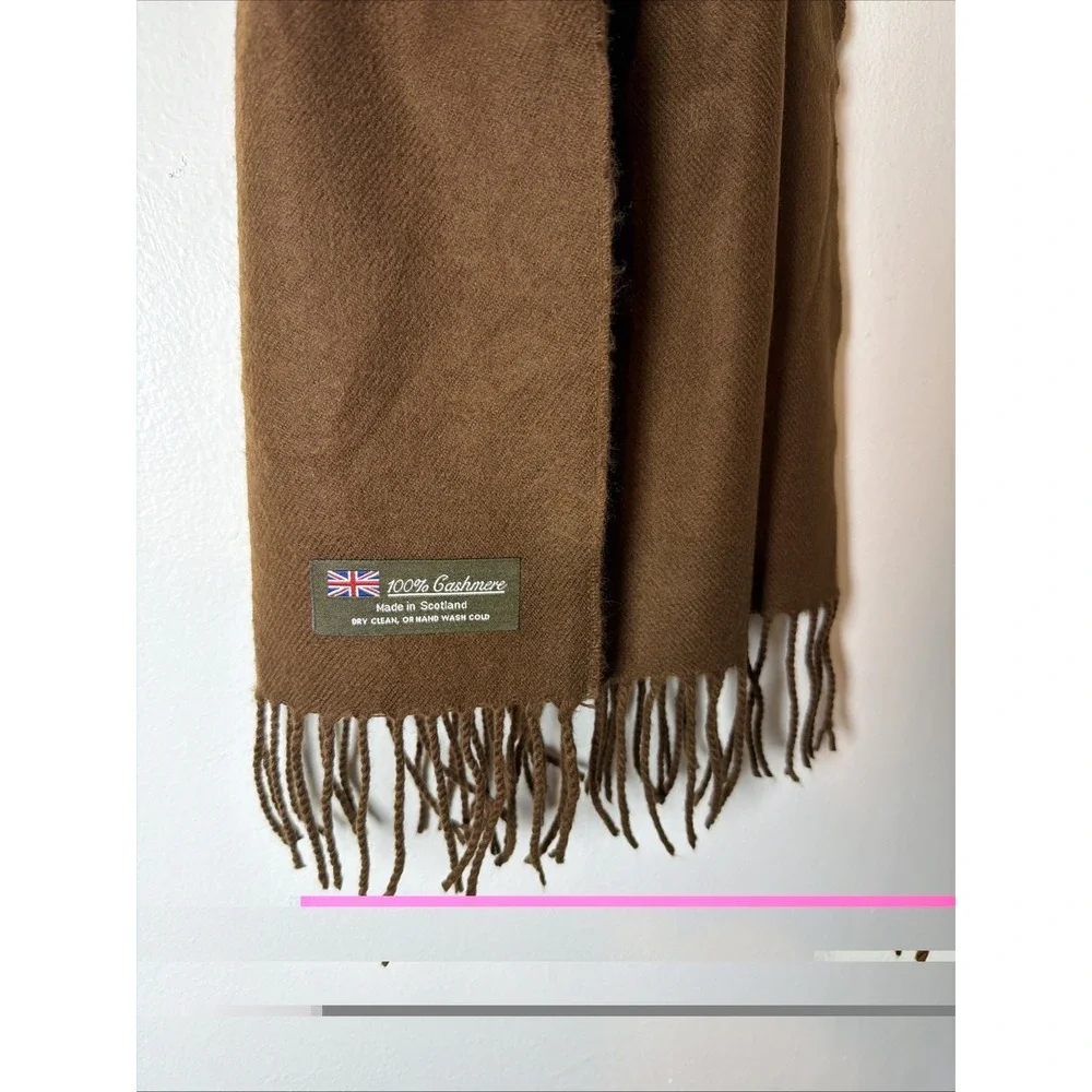 Chocolate Brown 100% Cashmere Scotland Unisex Scarf w Fringe Classic 68 x 12